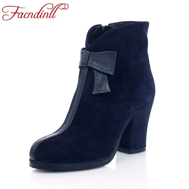 FACNDINLL chaussures 2018 nouvelle mode en cuir véritable femmes automne hiver cheville bottes talons hauts zipper