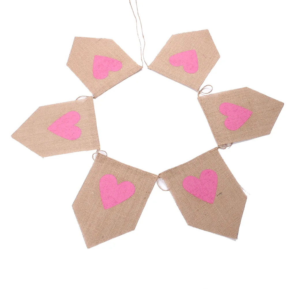 6 шт. винтажные флажки с розовым сердцем из джутовой ткани|banner bunting|banner fabricbanner vintage