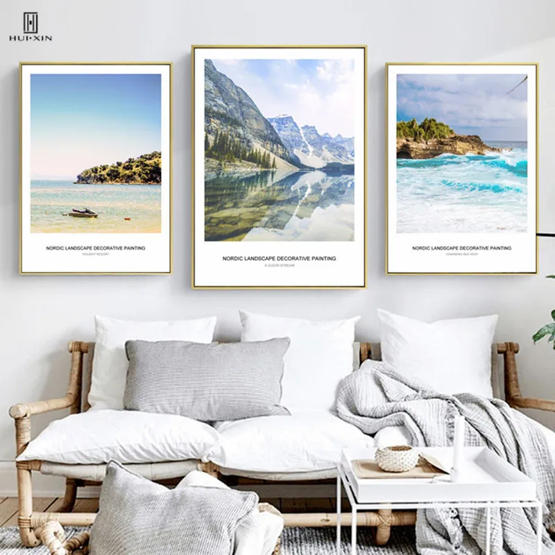 Nordic Modern Concise Decorative Canvas Posters Painting Of The Tall Rolling Mountains Reflect In The Clear Water For Room Decor