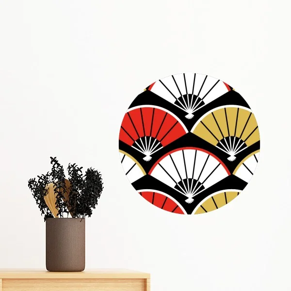 Folding Fan Red Black Golden Removable Wall Sticker Art Decals Mural DIY Wallpaper for Room