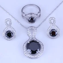 Роскошные Черные Имитация оникса белый кубический цирконий серьги/кулон ожерелье/кольцо Серебряный цвет Ювелирные наборы H0250