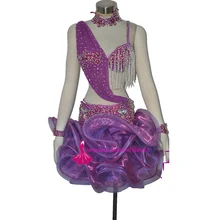 Purple Latin Dress High Quality Customized Rumba Tango Samba Cha cha Latin Competition Dancing Skirt Women