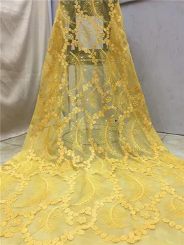 

Sequins Net Lace Fabric 2019 High Quality African Mesh Wedding Bride Dress Sewing Sequined Embroidered Material yellow white