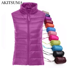 90% white duck down women vest winter Ultra Light Duck Down Vest sleeveless Jacket waistcoat autumn red black vest AKITSUMA
