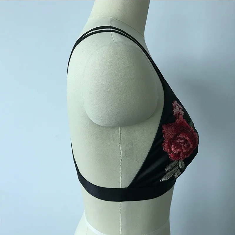 Ahmagen 2017 Summer Floral Embroidery Bralette Sexy Black White Triangle Unpadded Bra Brassiere Club Bandage Intimates Lingerie8