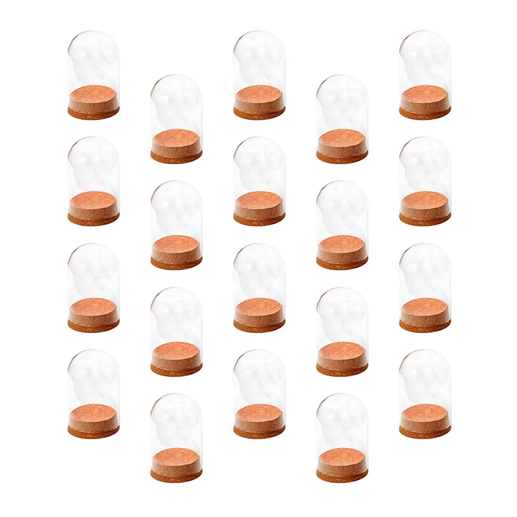 20x Mini Clear Glass Hemisphere Cover Dome Cabochon with Cork Table Decor Craft