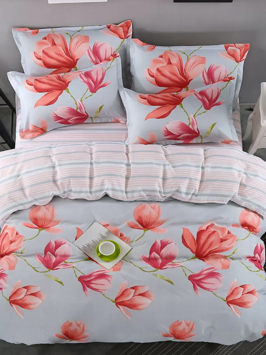 

3/4Pcs Duvet Cover Set Simple Modern Flower Pattern Skin-Friendly Bedding Set