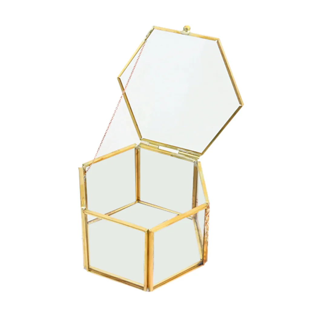 Нордические украшения, коробка для хранения, шестигранная Геометрическая прозрачная коробка для девочек, серьги, пластина, шкатулка для ювелирных изделий, переносной стеклянный цветок, многофункциональная - Цвет: Gold