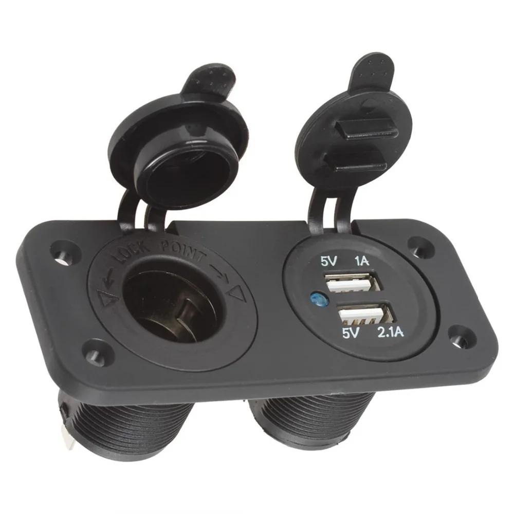 

Hot 12V Car Cigarette Lighter Waterproof Motorcycle Boat Plug Socket Splitter Dual USB 2.1A & 1A Power Adapter Charger Outlet