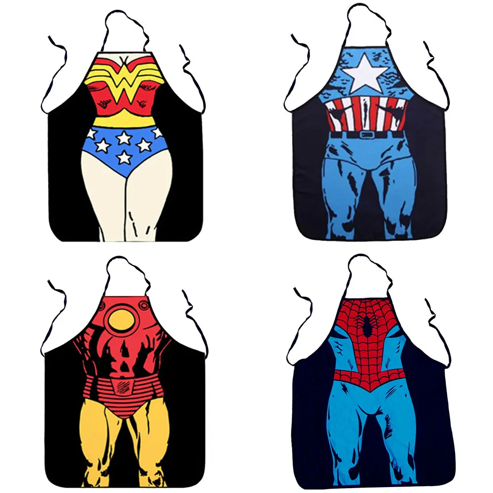 

10 Colors Funny Sexy Aprons For Woman Man Printed Superhero Superman Captain America Waist Baking Barista BBQ Kitchen Aprons