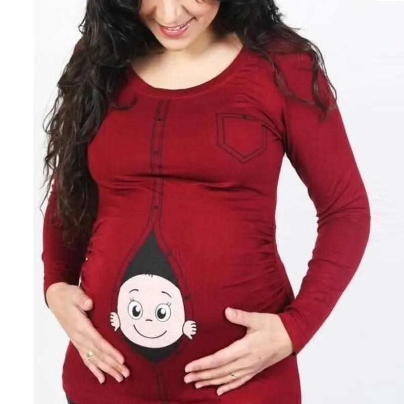 Cute Pregnant Maternity T Shirts Casual Pregnancy Maternity Clothes with Baby Peeking Out Funny Shirts