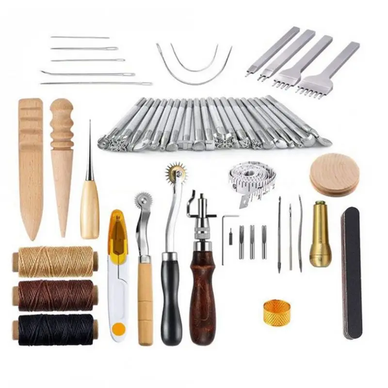 

59 Pcs/Set Leather Craft Hand Tools Kit for Hand Sewing Stitching Stamping Saddle Groover for DIY Leathercraft Projects Making