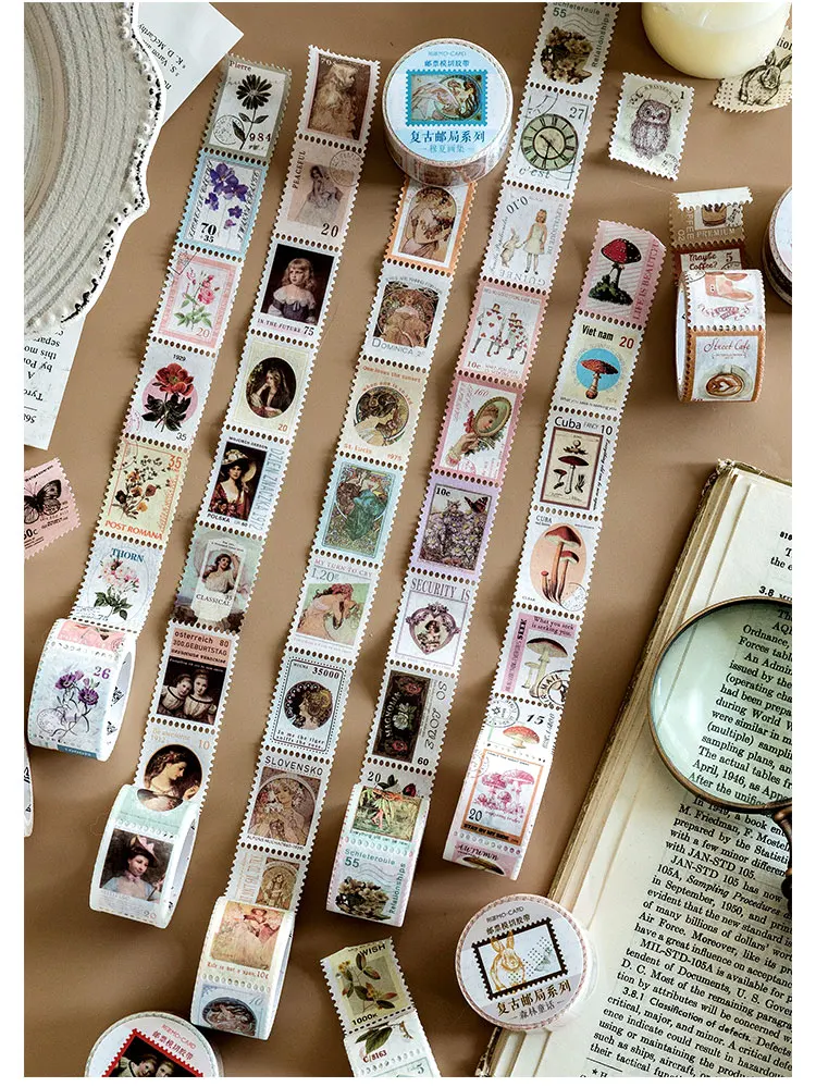 Vintage Stamp Series European Flower Plant Decorative Adhesive Tape Masking Washi Tape DIY Scrapbooking Sticker Label stationery