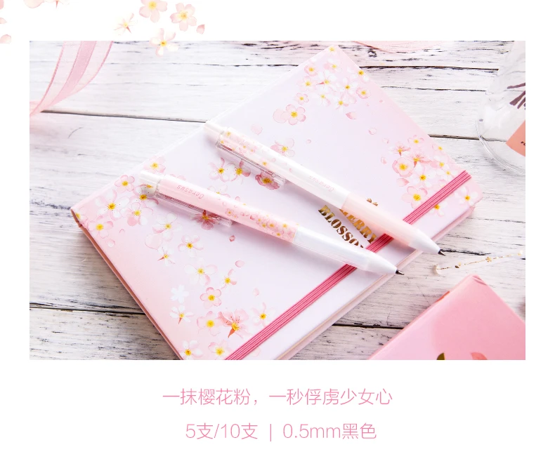 Lote & g Chenguang Papelaria Cherry Blossom Temporada Limitação 0.5 Preto 2610 Bonito Caneta Gel Unisex 10 Pçs - m 3 High Quality Material escolar e de escritório