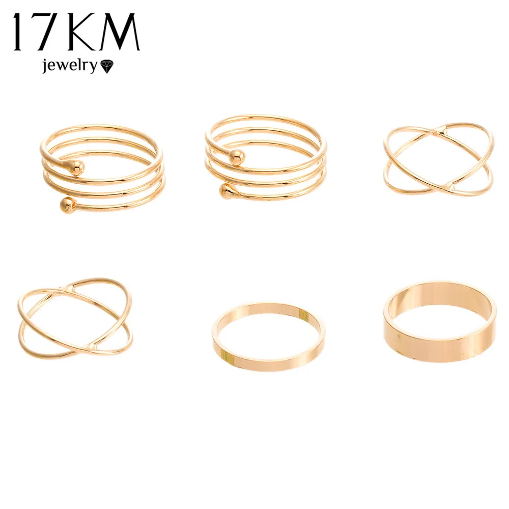 17KM Hot Unique Ring Set Punk Gold Color Knuckle Rings for women Finger Ring 6 PCS Ring Set Best Selling
