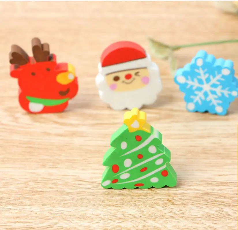 Coloffice 1PC Cartoon Christmas Kawaii Snowman Colorful Shape Eraser For Kids Student Gift Novelty Item Office School Supplies