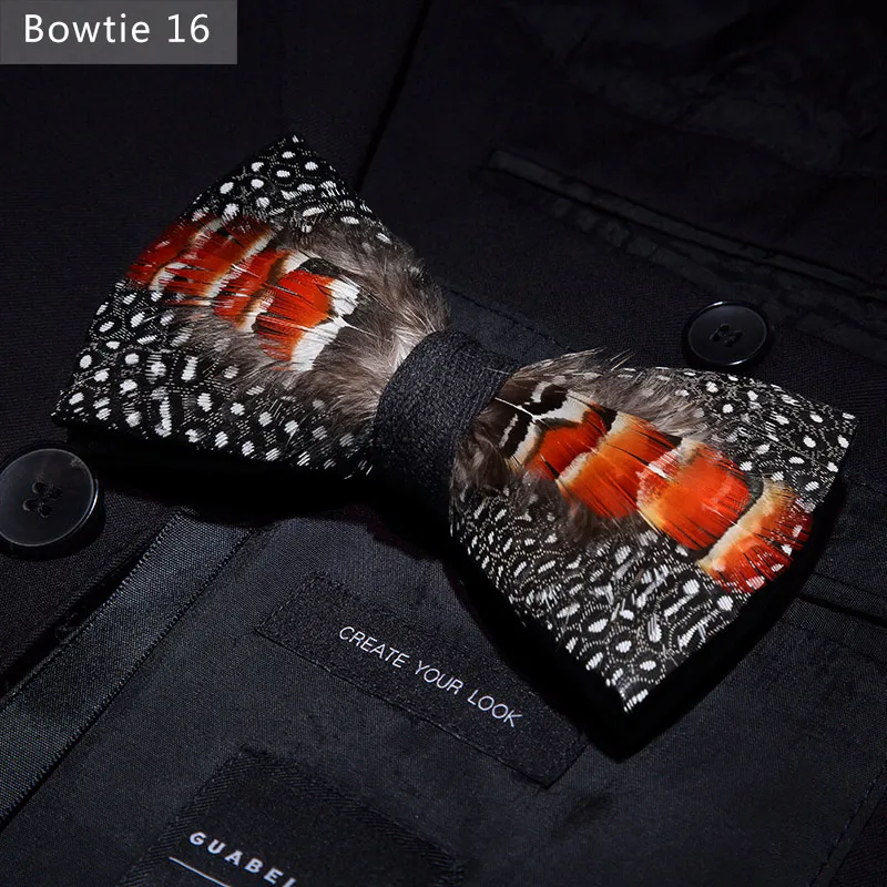 Bowtie 16 JEMYGINS, дизайн, галстук-бабочка, перо, бант, изысканная ручная работа, Мужская брошь для галстука-бабочки, деревянная булавка, подарочный набор, Свадебная вечеринка - Цвет: Bowtie 16