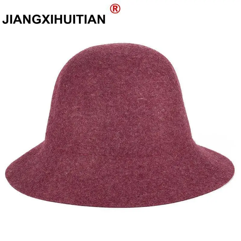 

2017 100% Pure Cashmere Wool Felt Hats Women Solid Wide Brim Women Fedora Hat Vintage Floppy Pattern Cap Female new year gifts