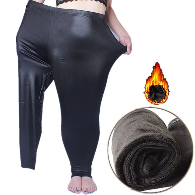 

Faux Leather Plus Size Thick Women Leggings Velvet 6XL Big Sizes Large Slim Legging Pants Leggins Black Warm
