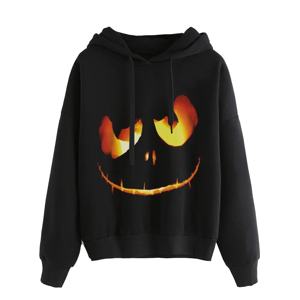 ISHOWTIENDA Hoodies Sweatshirts Women 2018 Halloween Pumpkin Devil Plus