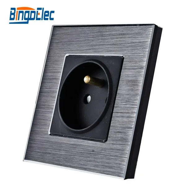 EU black aluminum panel 16A power socket,French wall socket in