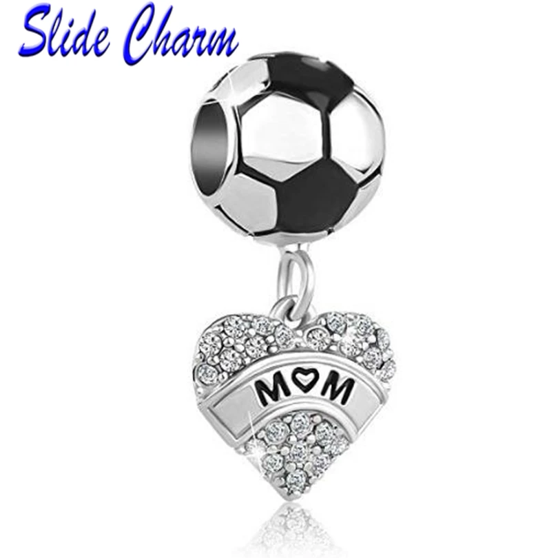 Cuentas de plata 2022 chapadas en moda Love Mom Football Sports Charm Beads Fit Pandora Diy pulseras brazaletes joyería|cuentas| - AliExpress