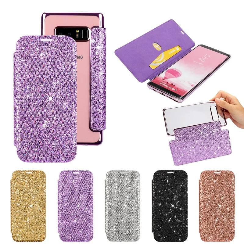 

Case For Samsung Galaxy Note 8 Flip Cover for Galaxy Note 9 Note 10 Plus 5G case Bling Glitter Plating Transparent Wallet case
