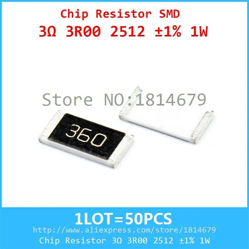 1 ЛОТ = 50 ШТ. Чип Резистор 3ohm 3R00 2512 1% Вт Package2512|resistor network|resistor 3wresistor car |