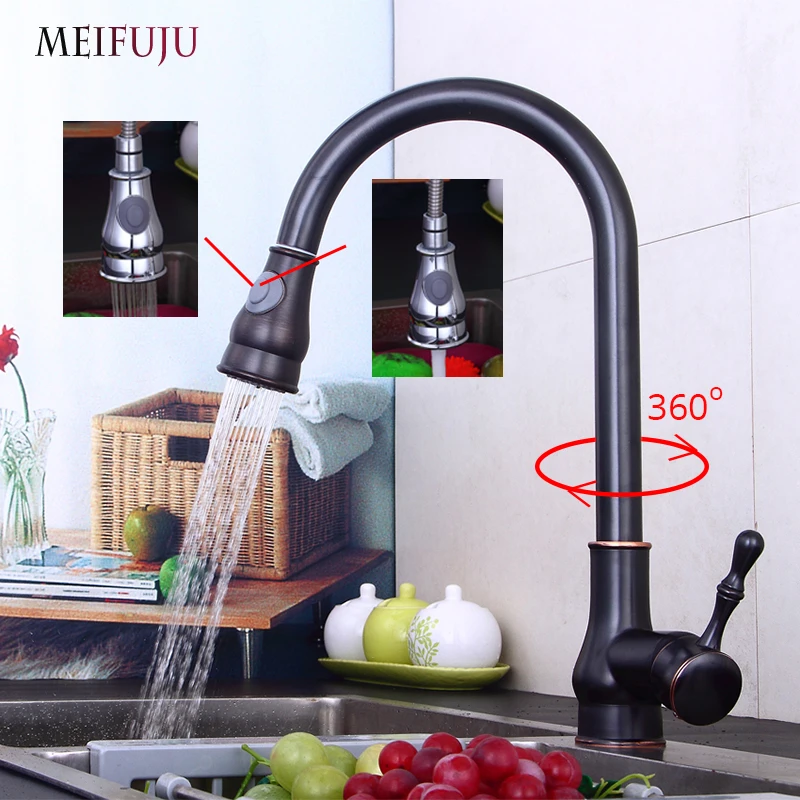 

Kitchen Faucets Black Single Handle Pull Out Kitchen Tap Single Hole Handle 360 Rotate Crane Chrome Swivel Sink Mixer Tap MC-822