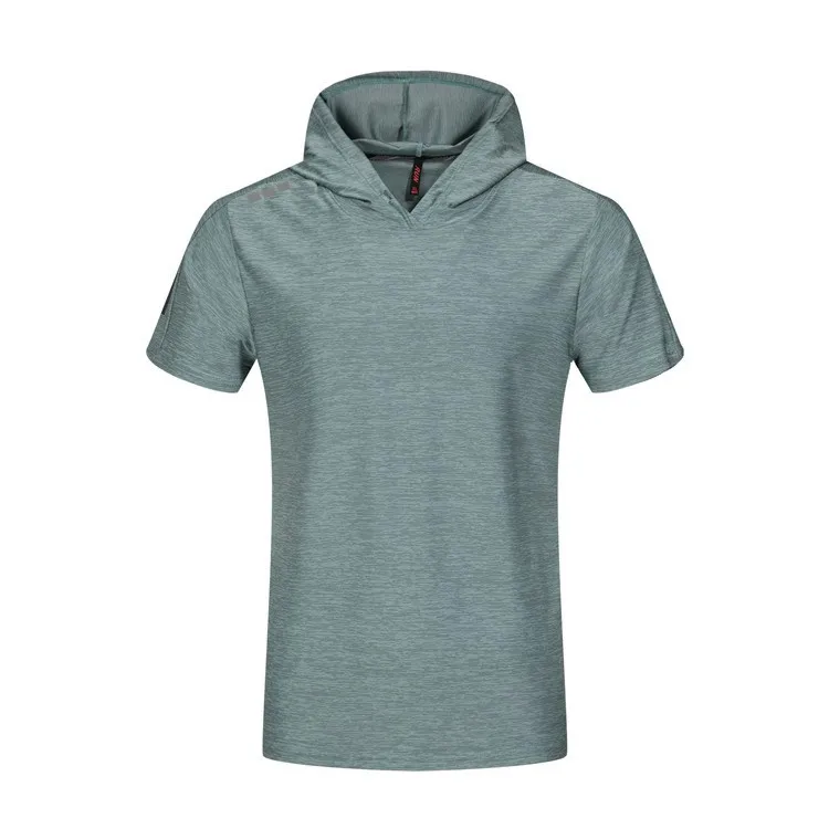 Men Running Hoodie Shirts Fitness Sweatshirt Quick-dry Jersey Gyms Clothing Short Sleeve Training Top Male Sports T Shirt