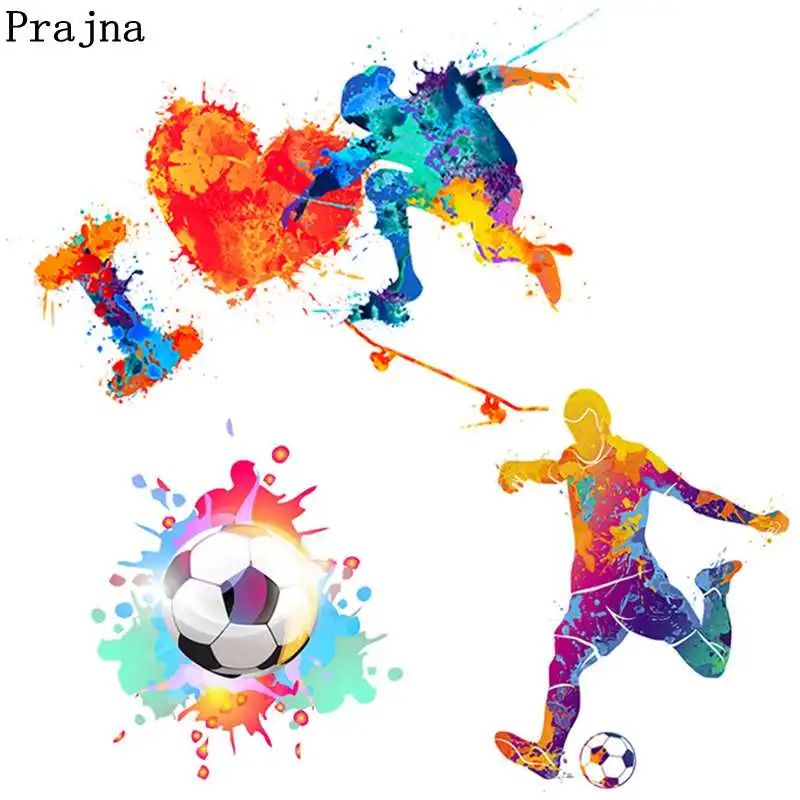 

Prajna Fire Soccer Iron On Transfer DIY Skateboard Player Heat Transfer Washable Stickers On Clothes Applique Boy T-shirts Decor
