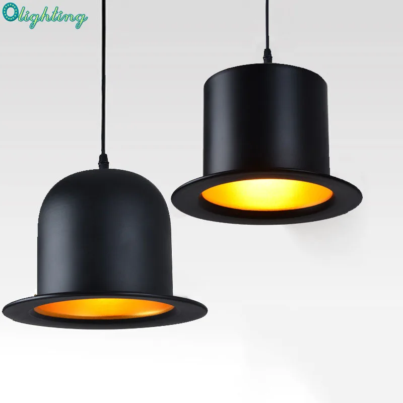 Olighting Modern black gentleman hats hanging pendant lamp gold inside