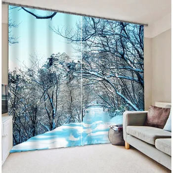 

Winter Snow Trees Modern Luxury Christmas 3D Blackout Curtains For Bedding room Living room Decorative Drapes Cortinas Para