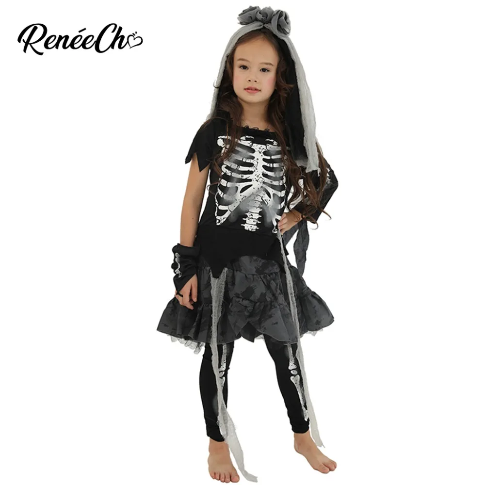 

Halloween Costumes For kids costume dresses Girls Skeleton Bride Costume Child Bones Costume Girl Black Ghost Vampire Cosplay