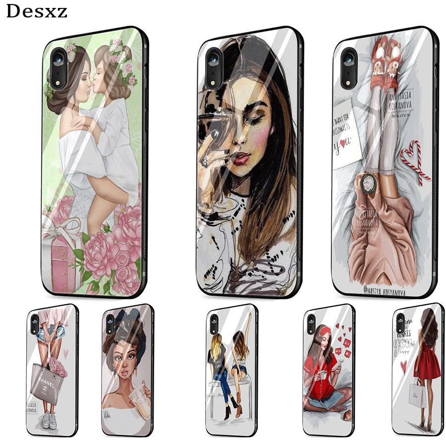 Gerleek Мода Принцесса стекло чехол для iPhone 5 5S SE 7 8 Plus XR X XS максимальный Защита |