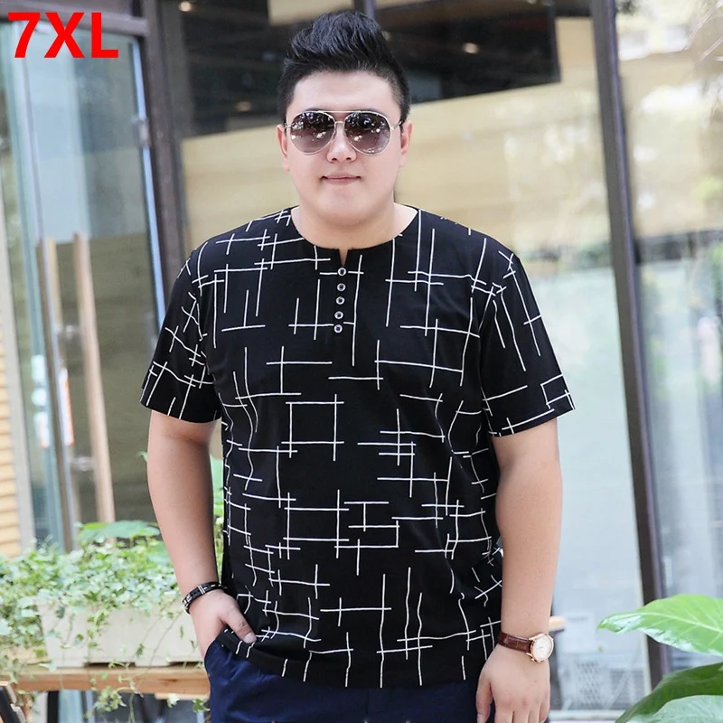 

Summer large size T-shirt men's short sleeve black Thin section cotton elastic 7XL 6XL 5X; 4XL thin