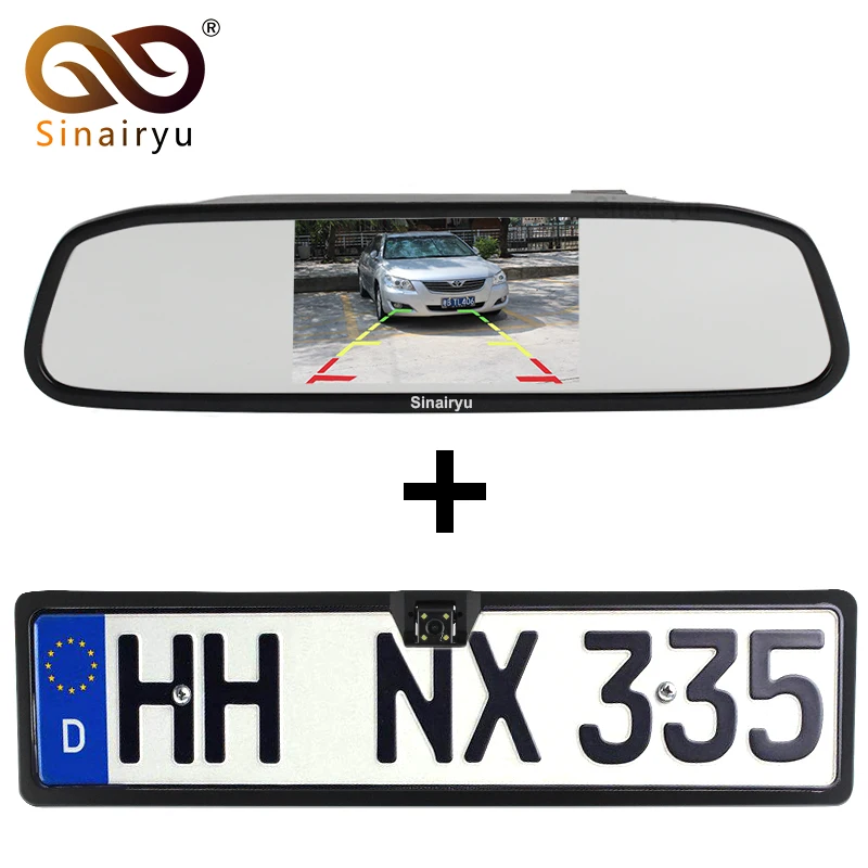 

2 in 1 HD CCD European Car License Rear View Camera + 5" 800*480 Car Mirror Monitor, License Plate Frame Parking Camera Monitor