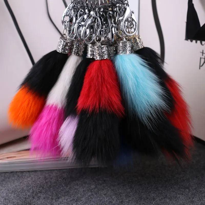 2 Colors Mixed Fur Keyrings Key Chain Highly Genuine Fox tail Keychain Women Pom | Украшения и аксессуары