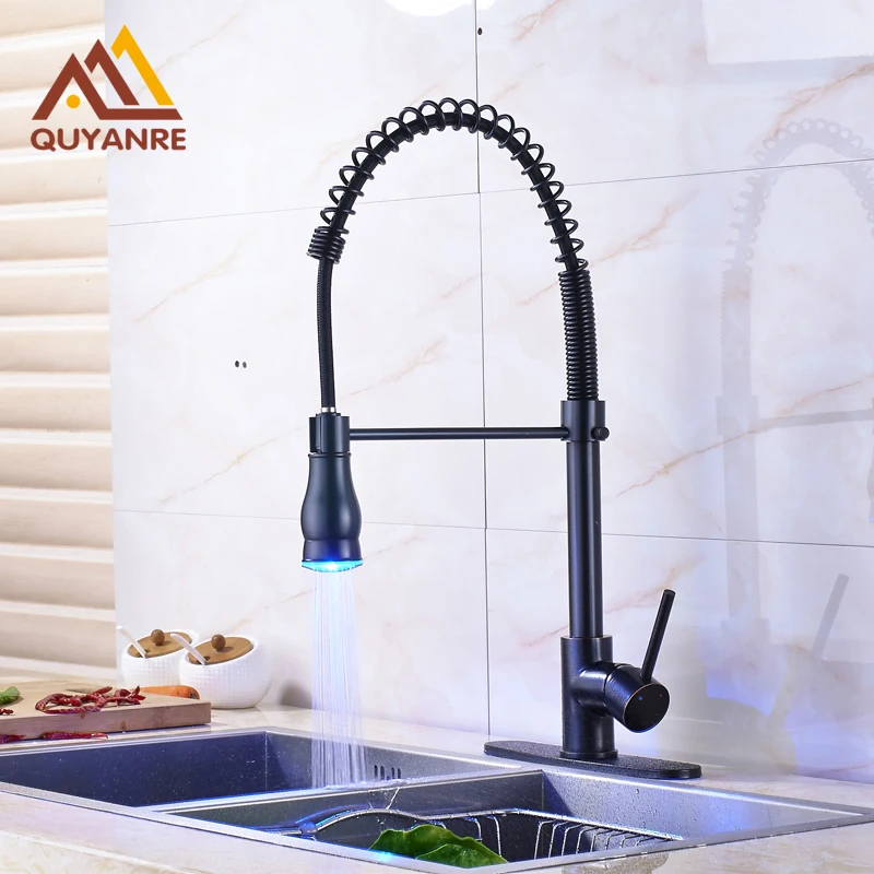 

Led Light Tap Spring Single Handle Single Hole Deck Mouted Kitchen Faucet Blackened