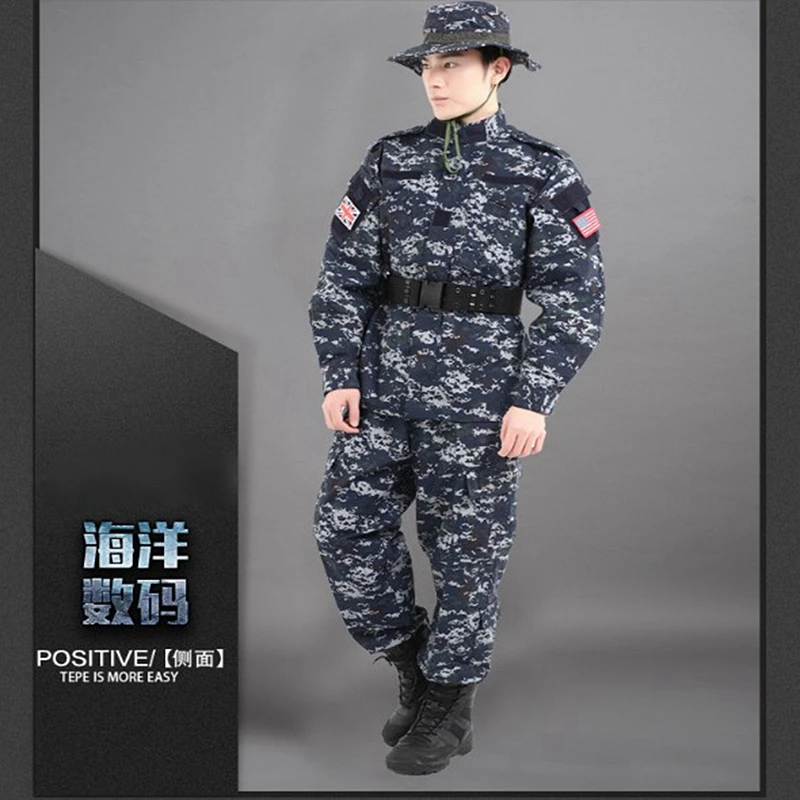 Новая американская камуфляжная форма, темно-синяя военная форма, темно-синяя цифровая синяя ACU Стильная форма, набор цифровой темно-синий камуфляж