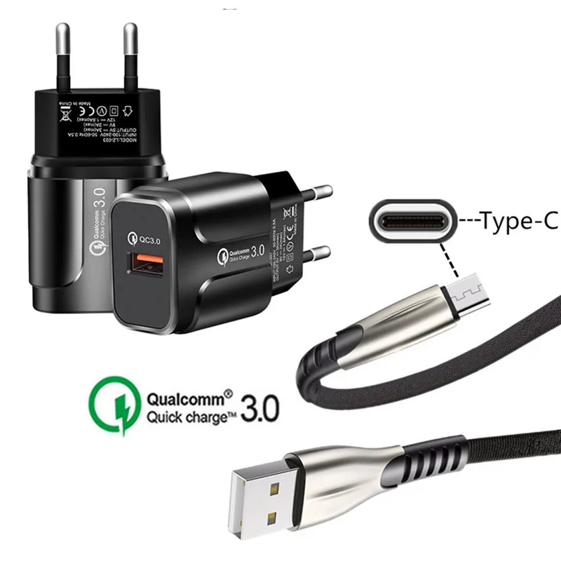 Ковбойский USB кабель QC 3,0 быстрое зарядное устройство type C зарядный провод для samsung S8 S9 Google Pixel 3 3a XL Oppo Reno huawei P20 lite P30 Pro - Тип штекера: EU charger and cable