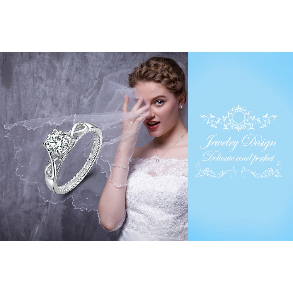 JewelryPalace Infinity 1.6ct Cubic Zirconia 925 Sterling Silver Ring Anniversary Promise Wedding Engagement Rings For Women Gift