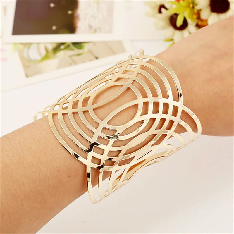 Buy 2017 women oval Gold color bracelet wide wrap