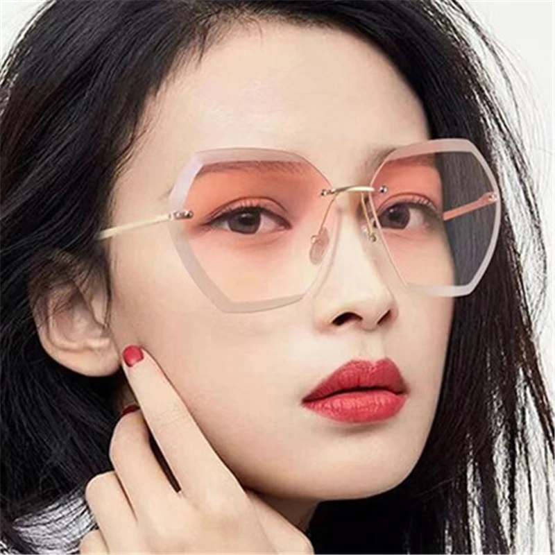 

Rimless Sunglasses Women Brand Designer Sun Glasses Gradient Shades Cutting Lens Ladies Frameless Metal Eyeglasses UV400