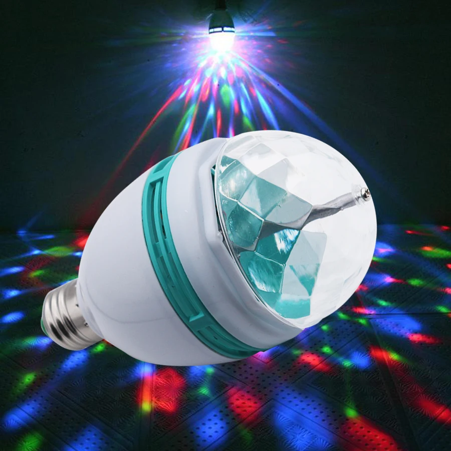 

E27 Colorful Universal Plug Moving Crystal Head RGB Auto Rotating LED Stage Light for Holiday KTV Bar Disco Party Light Bulb