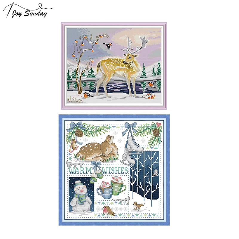 

Joy Sunday Stamped Cross Stitch Kit Christmas Reindeer DMC Aida Printed Canvas Embroidery Kit Cross Stitch Needlework Home Decor