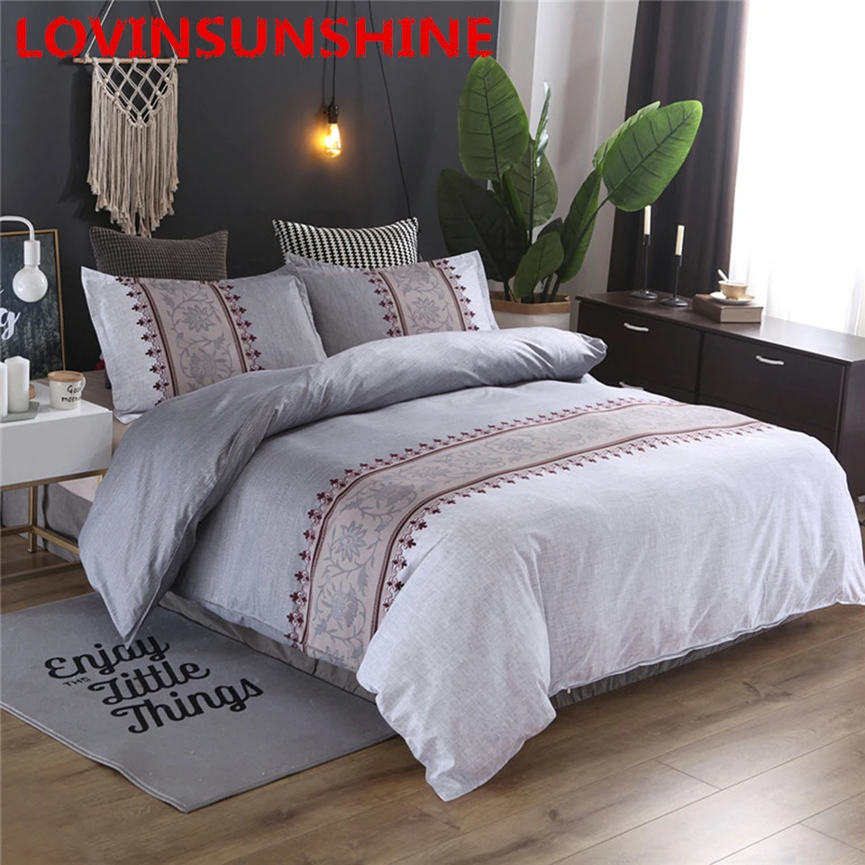 

LOVINSUNSHINE Nordic Style Printing Floral Duvet Cover Sheet 3pcs Bedding Sets home textile bedclothes bedspread silver color