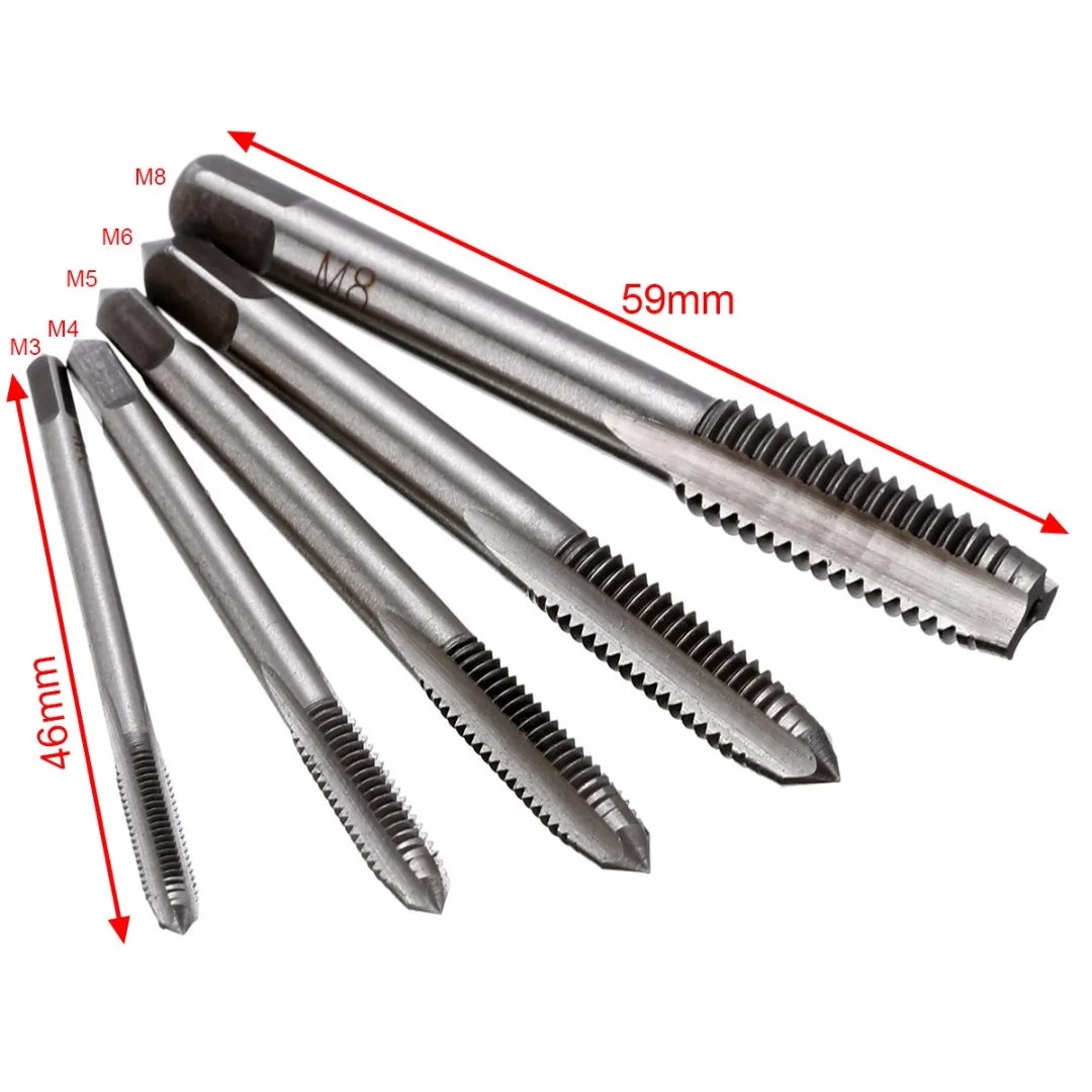 5PCS/Set HSS M3 M4 M5 M6 M8 Machine Spiral Point Straight Fluted Screw Thread Metric Plug Hand Tap Drill Set Hand Tools