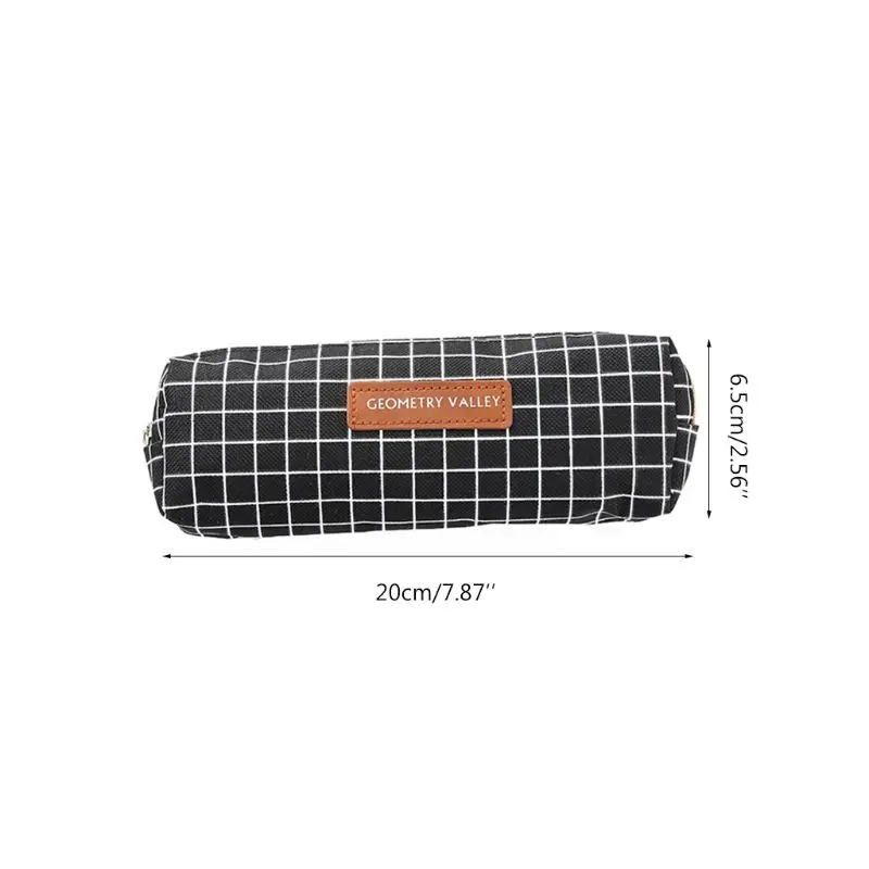 

Creative Zipper Round Dot Checked Pen Bag Cloth Pencil Case With Geometrical Figure Students School Stationary