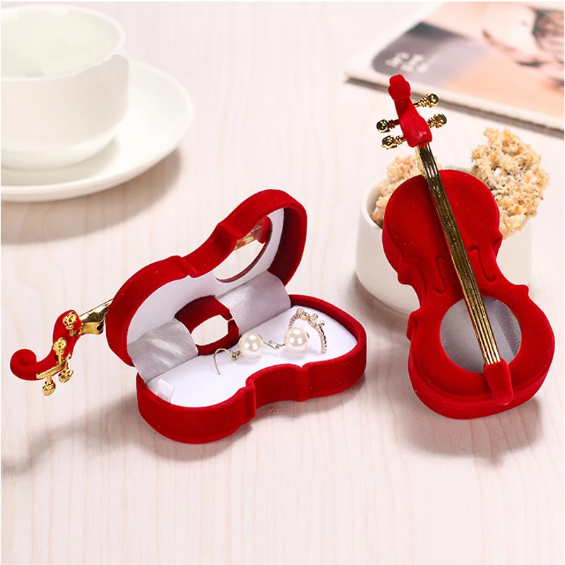 Velvet Violin Jewelry Gift Box – Elegant Musical Instrument Shaped Organizer for Rings,... - SKU VVJB0908 - UGI Packaging
